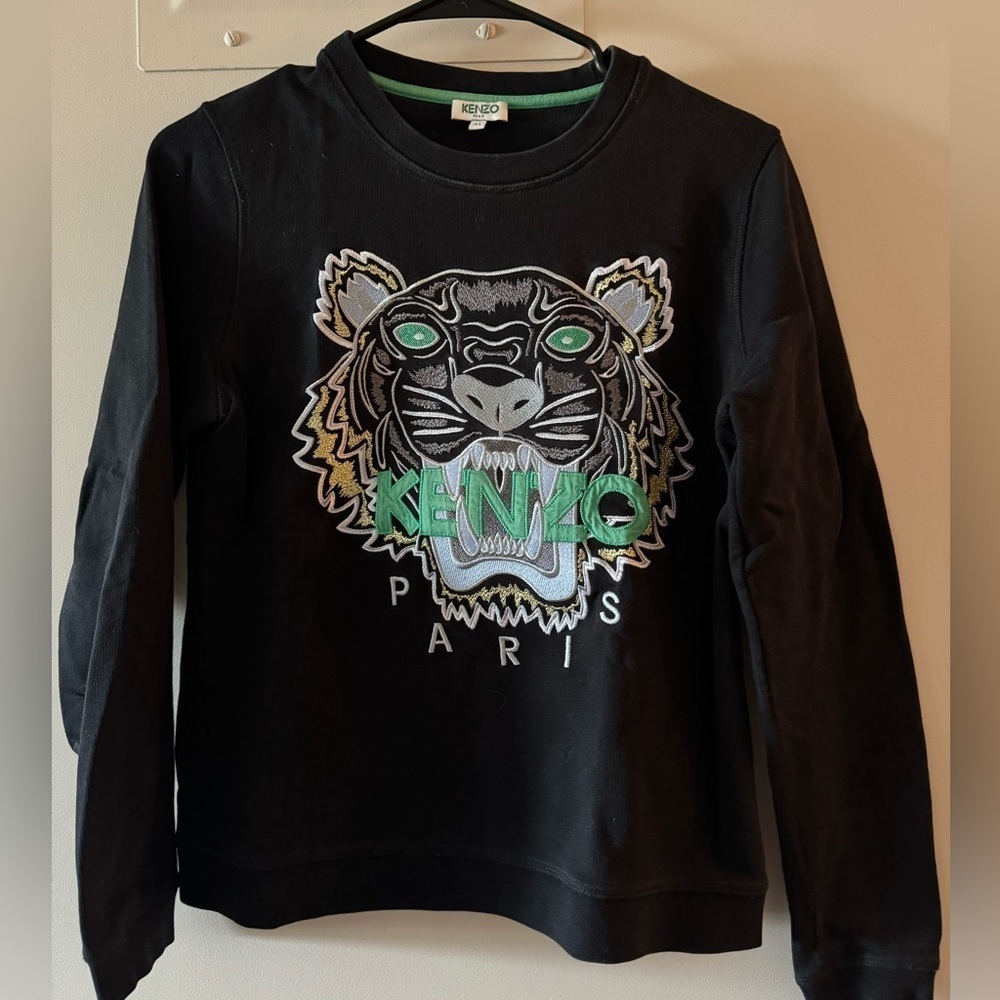 Kenzo Tiger Logo Black with Green Logo Embroidery Sweatshirt size M